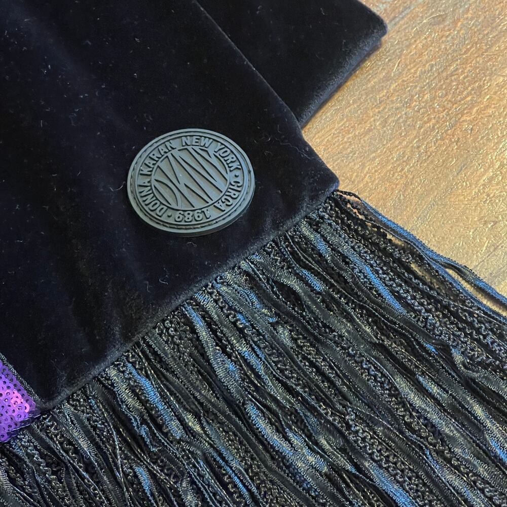 DKNY Nwt Velvet Sequined Fringe Glamour Night Out Scarf - Picture 5 of 7